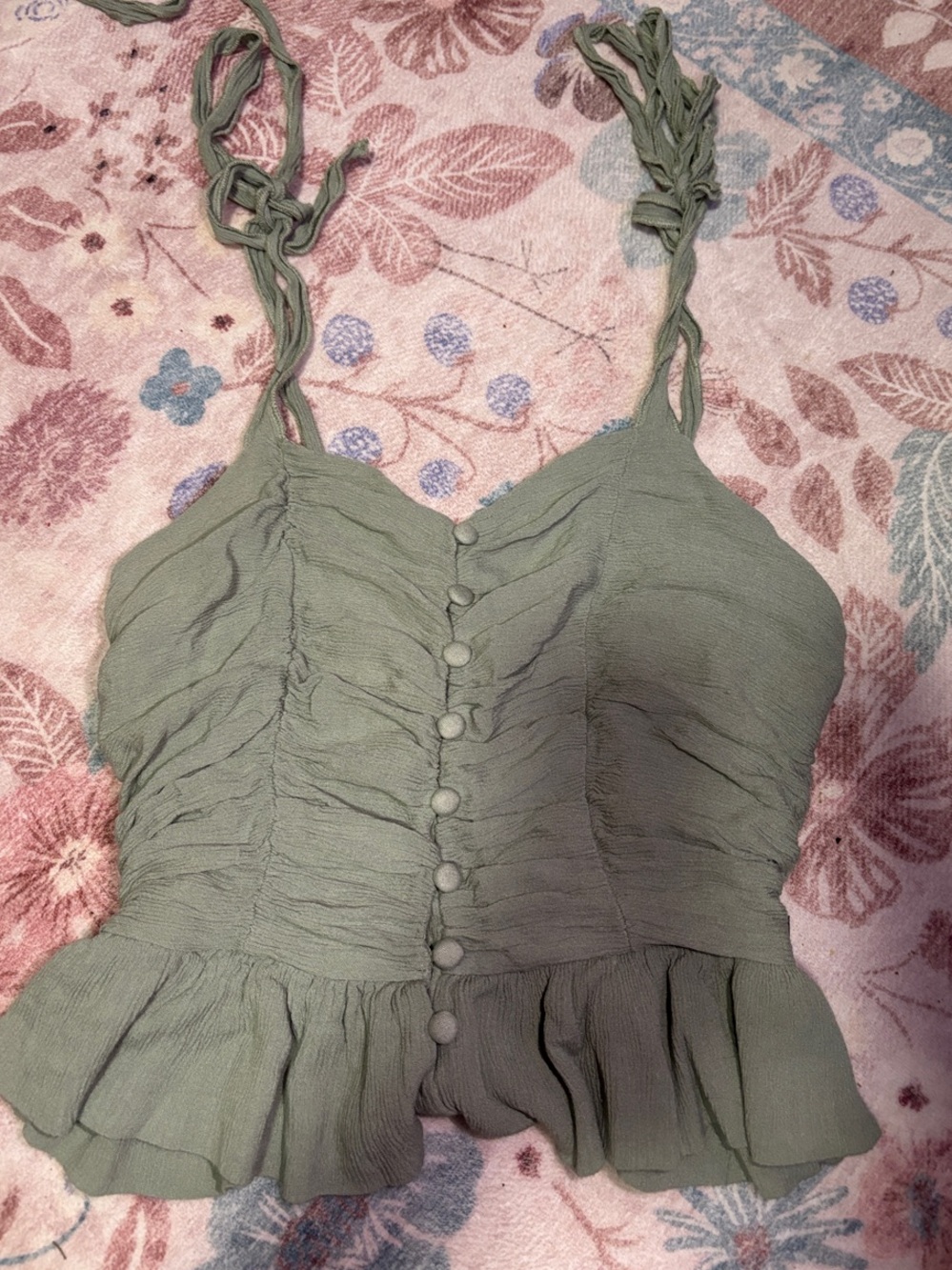 Buffalo David Bitton Sage Green Ruched Tie-Shoulder Camisole